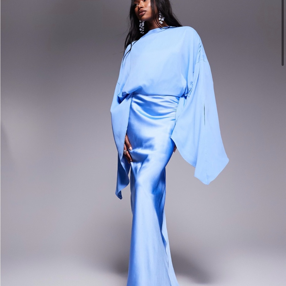 ASOS DESIGN chiffon overlay satin bias maxi dress in cornflower blue